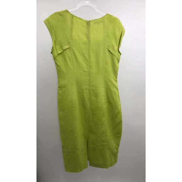 Lafayette 148 Lime Green Linen Square Collar Cap Sleeve Straight Sheath Dress 8 - Picture 5 of 11